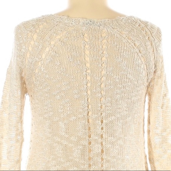 Maxumi size M ivory tan BOHO slubbed knit A-line lace bottom pullover sweater - Picture 5 of 13
